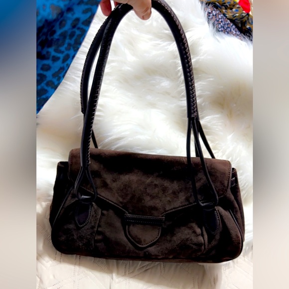 Cole Haan brown Suede Bag, 13” X 6” Blue interior, easy to clean!! Excellent bag - Picture 6 of 10